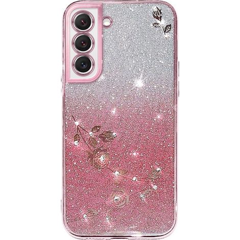 Custodia per Samsung Galaxy S22, fiore glitterato, oro rosa (1/4)