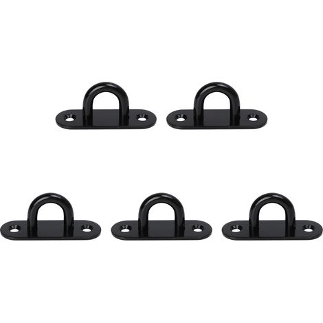 Set mit 5 schwarzen, ovalen Edelstahl-Befestigungsösen (8 mm Durchmesser) für Decken und Türen. Verstärkte, tragfähige Deckenhaken.