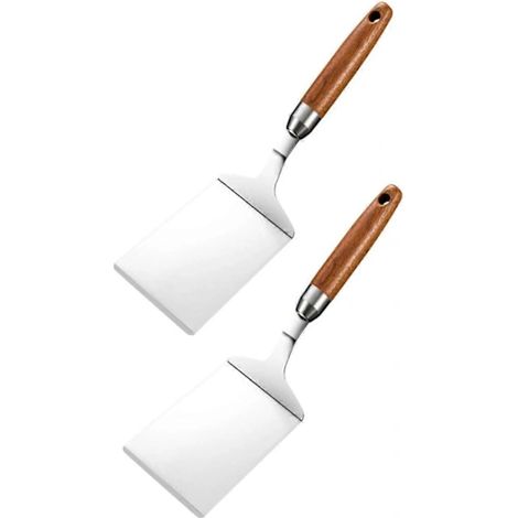 Lot de 2 spatules à griller avec manche en bois pour teppanyaki, barbecue et pizza. Durables, ergonomiques et compatibles lave-vaisselle. (1/5)