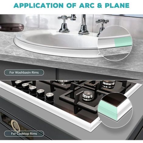 Mastic silicone blanc pour salle de bain, baignoire, ruban adhésif souple, résistant à la moisissure et imperméable, idéal pour les coins de cuisine et de toilettes. (1/3)