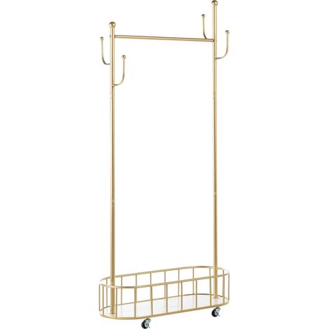 Coat Hanger Clothes Rack Gold Metal Freestanding Garment Rail Stand Modern Glam Shoe Storage on Wheels Hallway LOUMARIN (1/5)