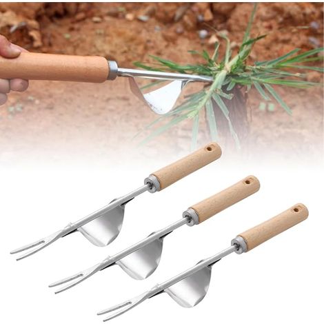 Manual Weed Killer, 3 Manual Weeders with Handle Gardening Tools Stainless Steel for Digging, Transplanting, Weeding, Loosening (1/5)