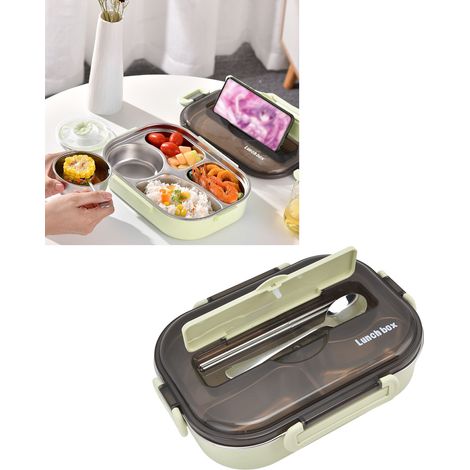 Boîte à lunch en acier inoxydable 304, compartimentée, idéale pour les employés de bureau, les enfants et les écoliers. Boîte à lunch isotherme pour repas légers, verte. (1/5)