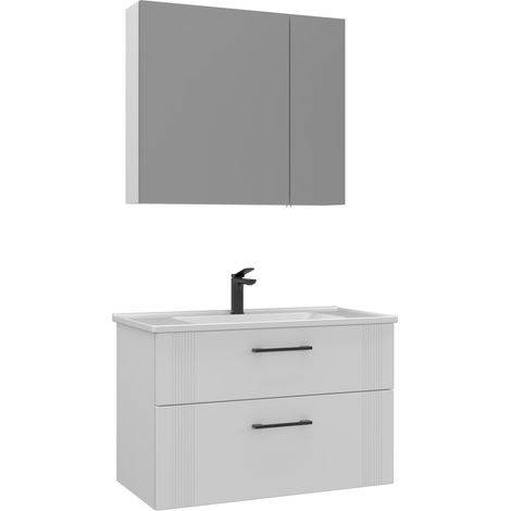 Ensemble Meuble Vasque avec Miroir (2 Pièces) "Bari 85 v2" - 85 x 45 x 55 cm - Matte White (1/3)