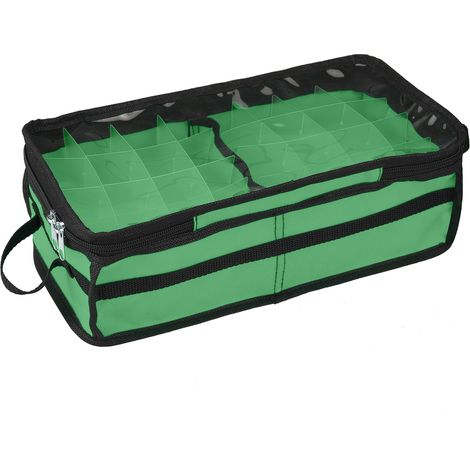 Boîte de rangement d'ornements de noël sous le lit, cloison à 64 cellules, fenêtre transparente en PVC Oxford 600D 61x30.5x15cm, vert (1/5)