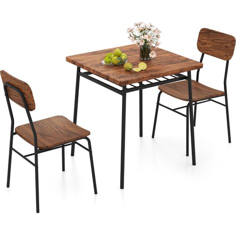 Set da pranzo 3 pezzi per angolo colazione, Tavolo e sedie da cucina quadrato con scaffale di stoccaggio Caffè (1/4)