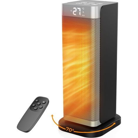 Energieeffizienter silberner Heizlüfter – 2000 W PTC-Keramik, geräuscharm, 3 Leistungsstufen, Fernbedienung, Kipp- und Überhitzungsschutz, Elektroheizung für Schlafzimmer/Wohnzimmer/Büro [Energieklass