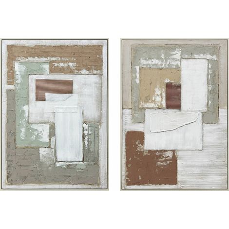 tableau abstrait texturé aux tons naturels pour décoration murale - beige texturé blanc gris terracotta (1/3)