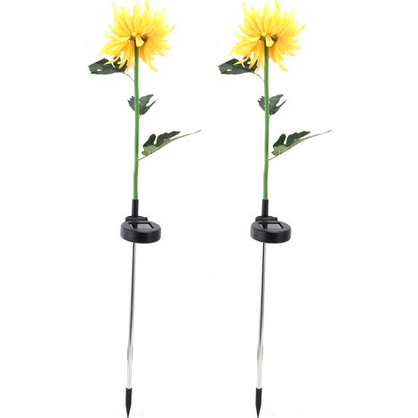 2 lampes solaires LED chrysanthème simulé pour jardin extérieur, pelouse, terrasse, jaune (1/5)