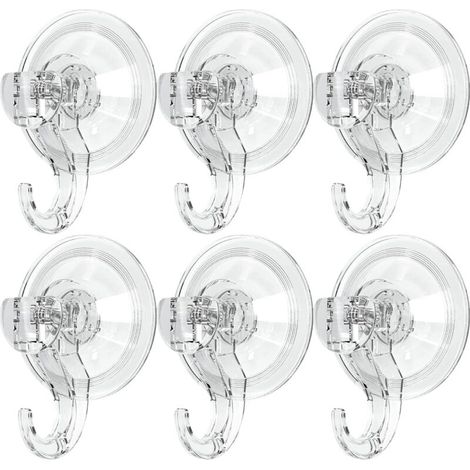 Lot de 6 crochets ventouse, crochets porte-serviettes, crochets muraux sans perçage, étanche, pour cuisine et salle de bain, capacité de charge 5 kg, transparent (1/5)