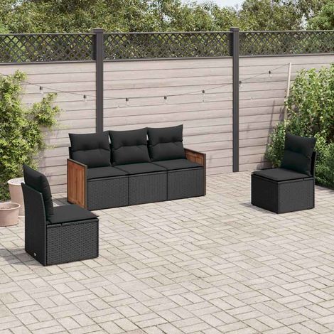 Salon de jardin modulable 5 pièces noir en résine tressée avec coussins amovibles et lavables pour terrasse et patio (1/5)