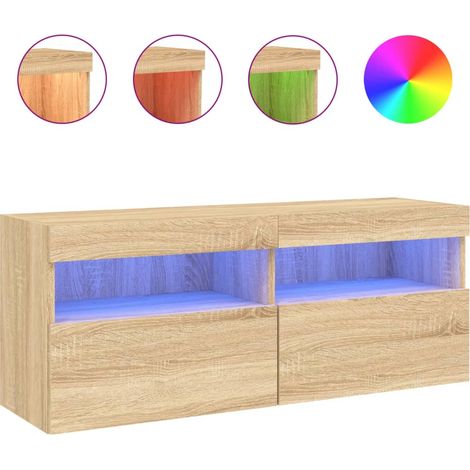 Meuble TV Banc TV Armoire TV mural avec lumières LED chêne sonoma 100x30x40 cm (1/5)