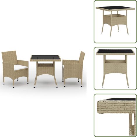 Poltrone da pranzo - vidaXL Set da Pranzo da Giardino 3 pz Beige in Polyrattan e Vetro - Rattan