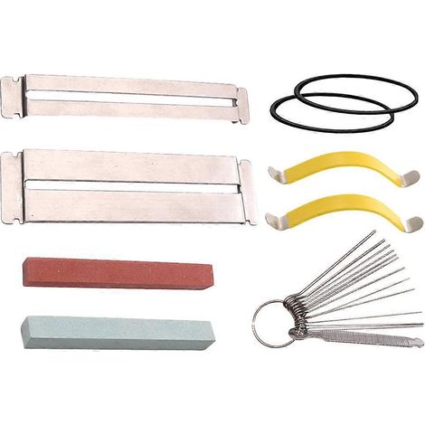 1 kit d'outils pour guitare comprenant des écarteurs de cordes, des protège-touches, des pierres à aiguiser et un-8.1x2.2cm