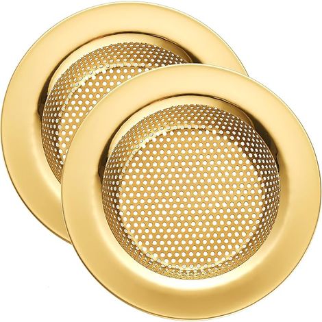 Confezione da 2 filtri di scarico per lavello da cucina in acciaio inox, tappi a bordo largo (diametro 10 cm, colore oro) (1/5)