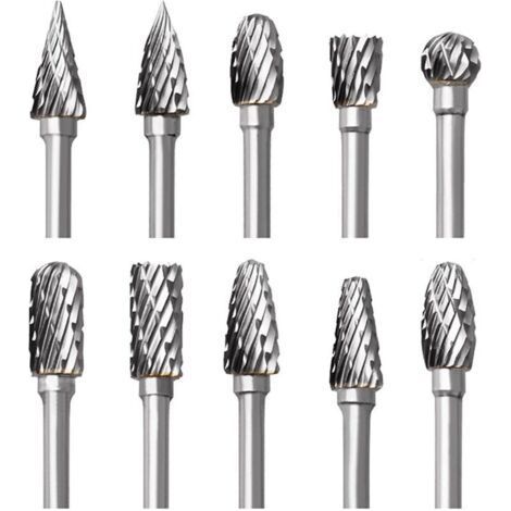 Tungsten Carbide Burr Set for Dremel, 10 Pieces Double Cut Rotary Burrs with 1/8" Shank for Wood Carving, Engraving, Drilling, Polishing, Metalworking (1/5)