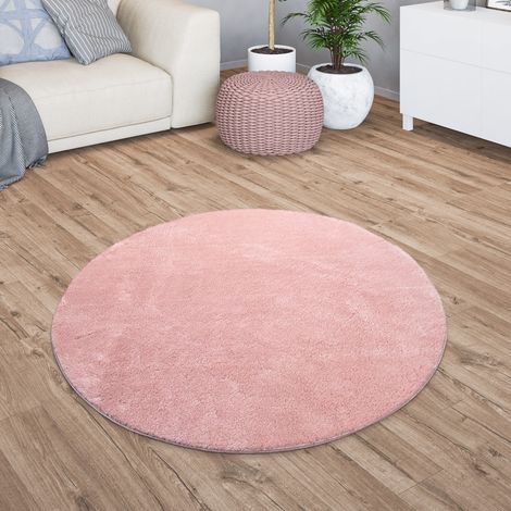 Wohnzimmer Kurzflor Einfarbig Modernes Design Waschbar 80 cm x 80 cm x 14 mm Rosa Rund (1/5)