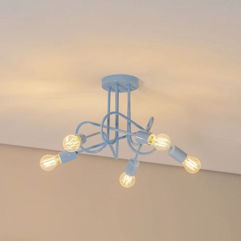 [GEBRAUCHT] B-Ware Helam Deckenleuchte Lampe Oxford Hellblau Metall 5 Flammig Rund 47 Cm