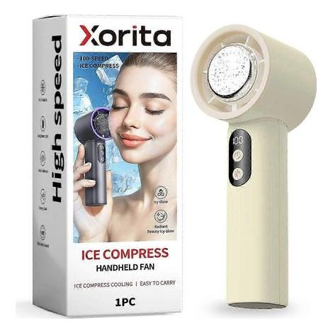Filiyano-Ventilateur portable Xorita Beige à compresse de glace, mini ventilateur de bureau rechargeable à turbine, idéal pour l'été. (1/5)