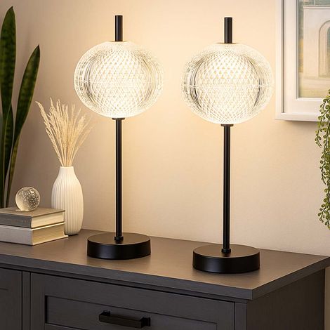LED Tischleuchte Kristall Tischlampe dimmbar Beistellleuchte Farbwechsel, CCT Memoryfunktion, schwarz klar, 6W 374Lm warm-kaltweiß, DxH 15x40 cm, 2er Set