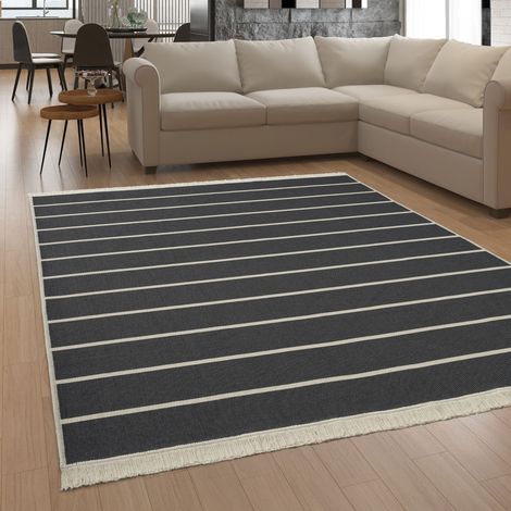 Paco Home Teppich Wohnzimmer Boho Waschbar Bis 30 Grad Skandinavisch Mit Fransen Wendbar 60x90 cm, Anthrazit