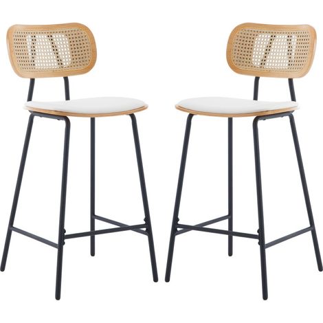 Bar Stools 2Pcs in Rattan Counter Chairs with Metal Legs Breakfast High Stools for Home Bar Kitchen Dining Room, White, Wahson