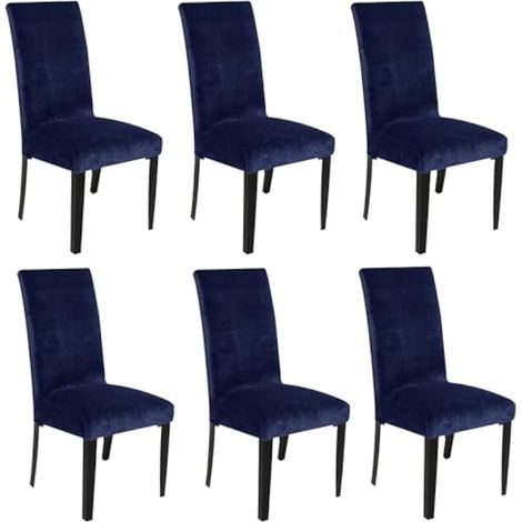 Lot de 6 housses de chaise en velours bleu marine, robustes, amovibles, lavables et réutilisables – Pour salle à manger, banquet, décoration d'intérieur (bleu marine) (1/5)