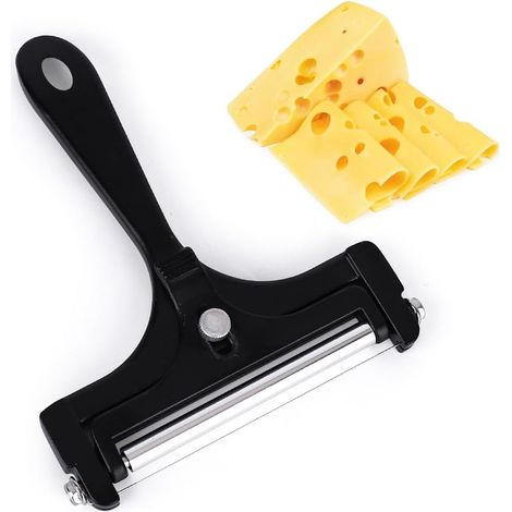 Coupe-fromage robuste avec rouleau, épaisseur de coupe réglable, compatible lave-vaisselle, idéal pour les fromages à pâte molle et mi-dure.