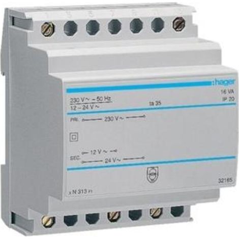 hager Sicherheitstrafo 230V / 12V und 24V 16VA 4PLE