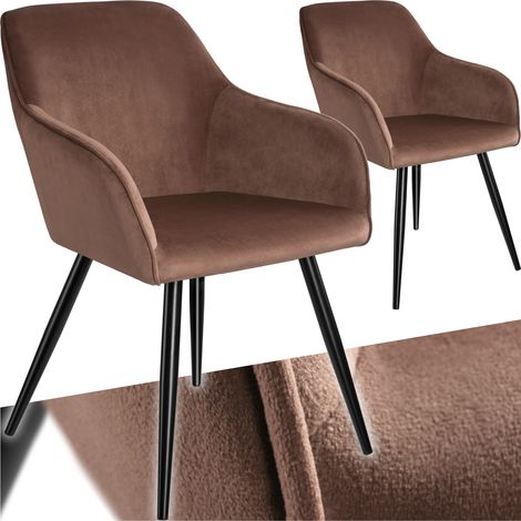 Tectake – Ensemble de 2 chaises en cuir synthétique velours brun-noir – Hauteur d'assise 47 cm – Design moderne pour salle à manger et bureau