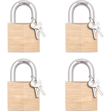 Paquet de 4 cadenas à clé, petite serrure en laiton massif avec corps de serrure de 30 mm de large, cadenas à clés identiques pour hangars, unité de rangement, casier de salle de sport scolaire (1/5)