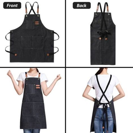 Tablier de Cuisine Tablier Barbecue Homme Tablier de Travail Femme avec Sangle Réglable et 3 Poches Tabliers Toile pour Serveurs C (1/3)