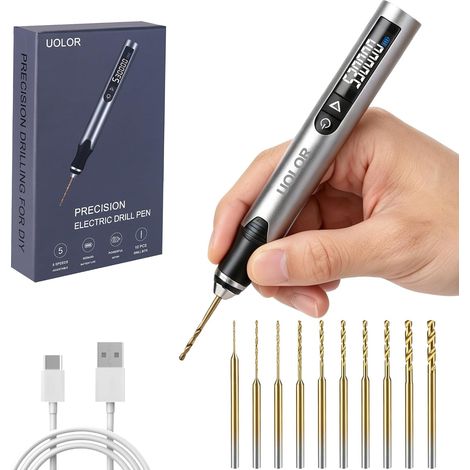 Perceuse Precision Électrique Rechargeable 5 Vitesses Micro Perceuse 30000 tr/min Couple Élevé, 10 Forets HSS, Haute Précision pour Bijoux Plastique Circuit Imprimé Cuir Résine DIY (1/5)