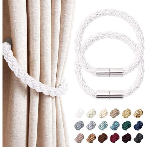 2er-Set magnetische Gardinenhalter – Modernes und schlichtes Design – Praktische, dekorative Raffhalter aus geflochtenem Seil – Für dünne und dicke Gardinen in Wohn- und Büroräumen (Weiß)