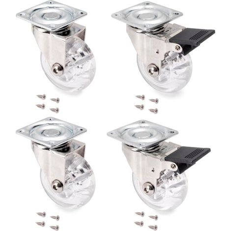 Set of 4 swivel casters for furniture, Ø50mm, with mounting plate and ball bearing (1/5)