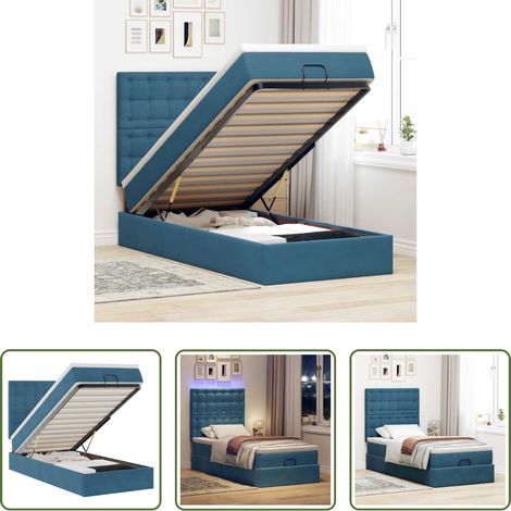 Rangement sous lit - Cadre de lit ottoman avec matelas bleu foncé 100x200 cm velours (1/5)