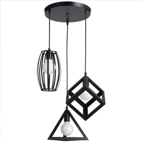 U-do Lustre Lampe Suspension Vintage Ensemble de 3 Luminaire Suspension Noir E27 Abat-Jour pour Cuisine Salon Plafond Chambre (1/4)