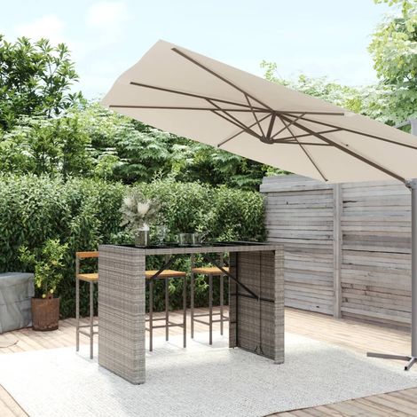 Table haute et dessus Table haute Table de bar - Mange-Debout en verre gris 145x80x110 cm poly rotin BV190557 - BonneVie (1/5)