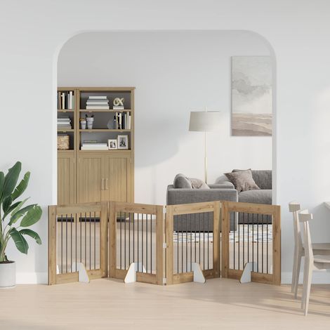 Barrière pour chien pliable, lot de 4 avec supports, bois d’ingénierie, chêne artisanal - PANGIVO (1/5)