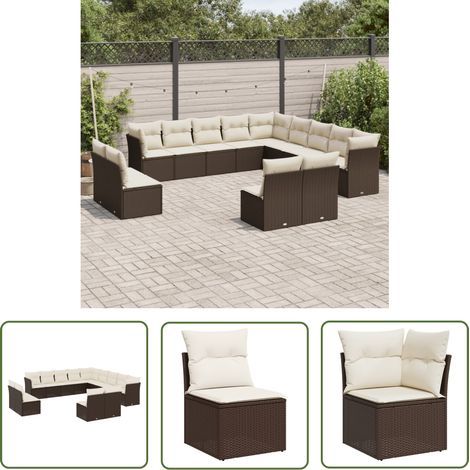 The Living Store 13-tlg. Garten-Sofagarnitur mit Kissen Braun Poly Rattan - Gartengestelle - Gartenmöbelset - Rattan Möbel - Lounge Set - Gartenlounge (1/5)