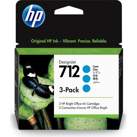 HP DesignJet T200/T600, 3 Pack Cartuchos Cian 712 (1/2)