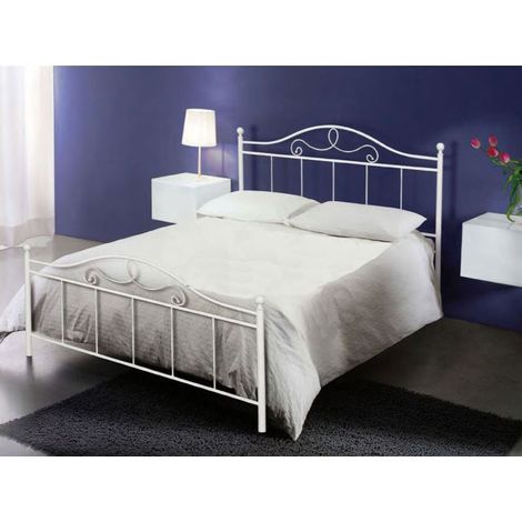 Letto matrimoniale in ferro battuto colore bianco opaco 170x200xH.130 cm
