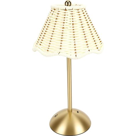 Boho Cordless Rattan Table Lamp, Rechargeable Touch Bedside Light (1/5)