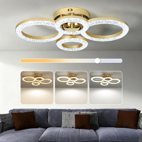 HOMCOM Modern 4-Ring Flush Mount Ceiling Light, LED Ceiling Light, Gold