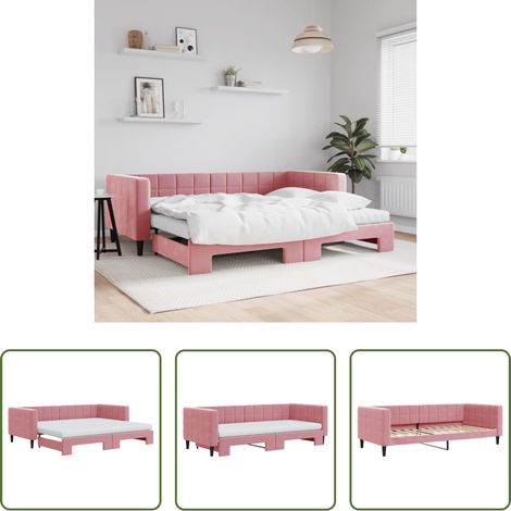 vidaXL Canapé -  Lit de jour avec gigogne et matelas rose 90x200 cm velours (1/5)