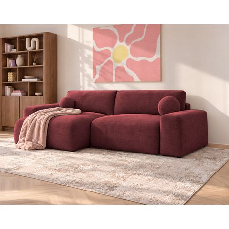 Constance - canapé d'angle réversible 4 places convertible avec coffre en velours texturé - cherry (1/5)