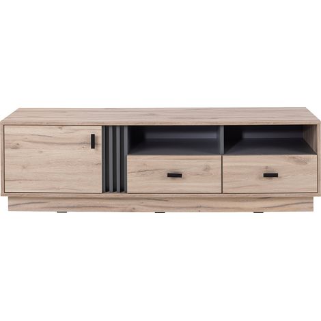 Wohnzimmer-Lowboard 155 cm breit in Eiche Nb. mit 1 Tür, 2 Schubladen ANTIGUA-133 (1/5)