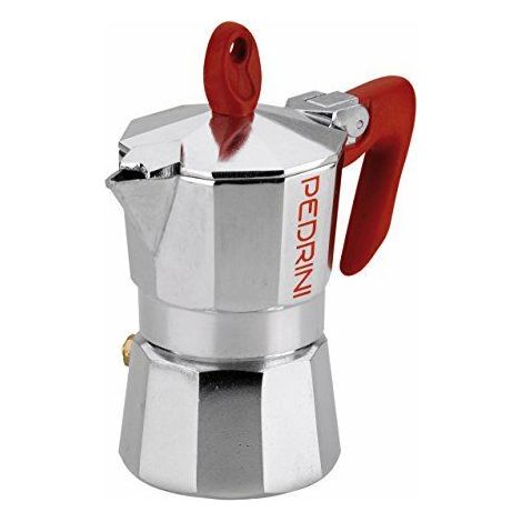 Caffettiera Caffè Moka Brillantata in Alluminio Manico Rosso 1 Tazza Pedrini (1/4)
