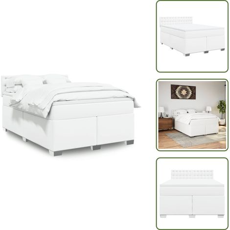Sommier à lattes de lit avec matelas Blanc 140x200cm Similicuir - Lit Double - Lit Plateforme - Matelas À Ressorts Ensachés - Tête De Lit Intégrée - Literie Blanche (1/5)