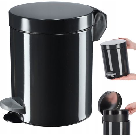 KADAX Tretmülleimer, Mülleimer mit Stahl Kosmetikeimer, 5L, Schwarz (1/5)